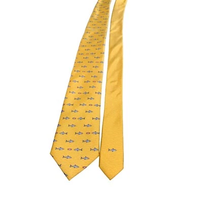 Tommy Hilfiger Mens Yellow Shark Print Silk Tie Necktie - Image 1 of 4