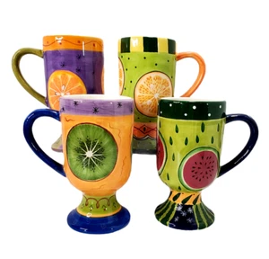 Fruit Pattern Pedestal Latte Mugs (Set of 4) Hand Painted by Milson and Louis - Picture 1 of 10