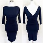 Hoss Intropia Women Size Xs Navy Blue Jersey Knit Ruched Sheath Open Back Dress