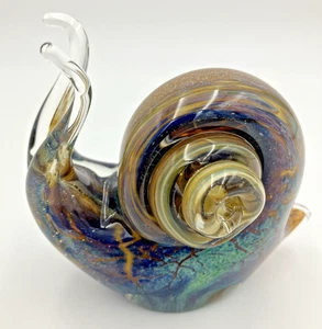 Estatuilla de caracol remolino azul/verde/canela vidrio soplado a mano 4,25" x 5" - Imagen 1 de 12