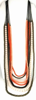 Premier Designs 36" 'Papaya' Coral & Salmon Bronze Tone Beaded Layered Necklace - Image 1 of 4