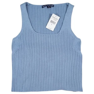 Ralph Lauren Sport Tank Top Womens L Blue Rib Knit Thick Cotton Square Neck Zip - Picture 1 of 7