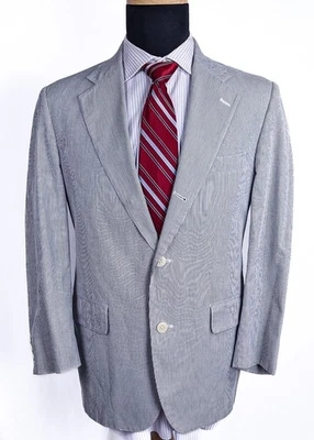 Traje De Colección Brooks Brothers Azul Seersucker Rayas 3 Rollos 2 Hecho en EE. UU. AÑOS 40 35W Foto 1 de 4