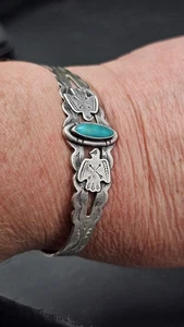 Vintage Navajo Sterlingsilber Donnervogel Manschette Armband mit Türkis - Hand... - Bild 1 von 19