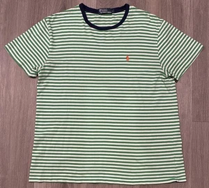 Polo Ralph Lauren verde a righe t-shirt arancione pony girocollo uomo taglia large - Foto 1 di 6