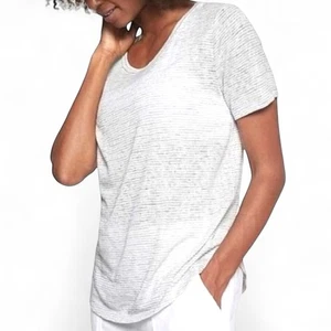 Athleta Damen M grau gestreift Hi-Low Back Modal Mischung Kurzarm Performance - Bild 1 von 6