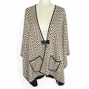 IC by Connie K Poncho Womens L Tan Cape Sweater Chevron Stripe USA Made - Picture 1 of 11