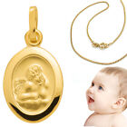 Kinder Baby Schutzengel Echt Gold 585 Buchstaben Gravur und Kette 925 vergoldet