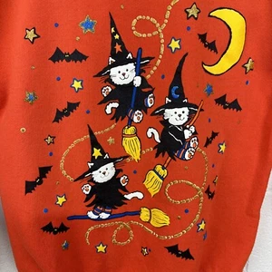 Sudadera De Colección MBC Halloween Naranja Cuello Redondo Gatos Murciélagos EE. UU. Brujas Mediana - Imagen 1 de 22