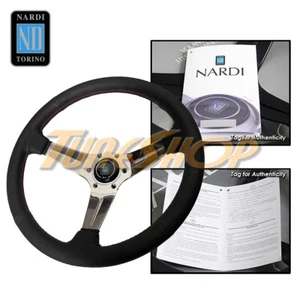 NARDI RALLY DEEP CORN 350MM POLISH STEERING WHEEL BLACK PERFORATED LEATHER RED - Foto 1 di 1