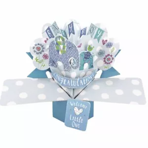 Tarjeta emergente 3D bebé recién nacido niño elefantes azules tarjetas de felicitación - Imagen 1 de 1