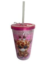Ty Beanie Boo Pink Giraffe Safari Insulated Tumbler 20 oz Travel Cup Lid &Straw