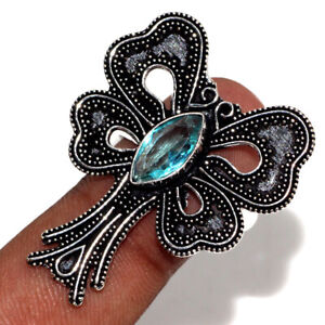 925 Silver Plated-Blue Topaz Ethnic Butterlfy Ring Jewelry US Size-9.5 MJ