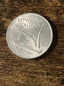 1955 Italy 10 Lire Aluminum Plow Value within wheat ears Actual Coin TK8383* - Picture 1 of 3