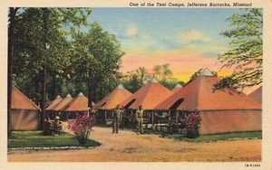 Postcard Tent Camps Jefferson Barracks St. Louis Missouri MO Linen Military Army - Picture 1 of 2