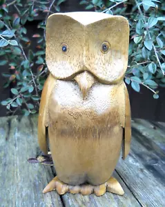 Carving Wooden Figure Cute OWL 23 cm Bamboo Wood Home Decoration - Picture 1 of 7