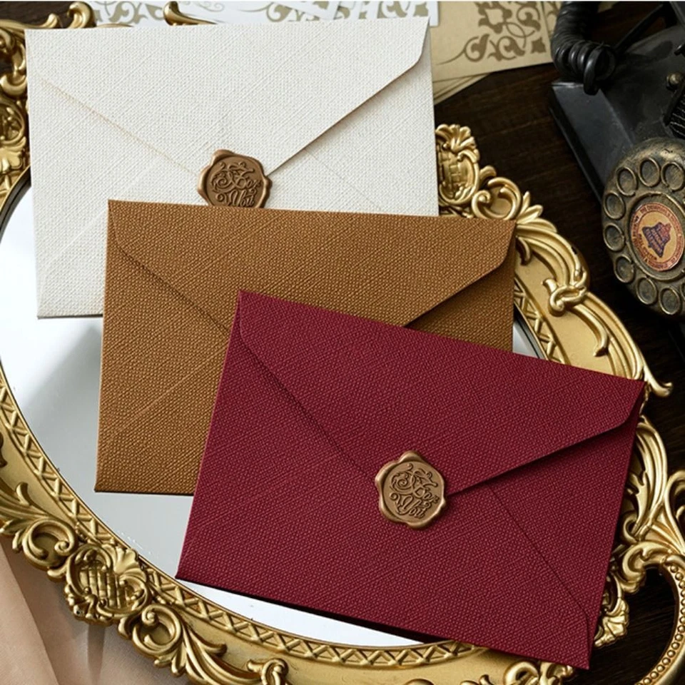 3pcs Red Linen Envelope Letter Set Love Letter  Invitation Postcard - image 1 of 4
