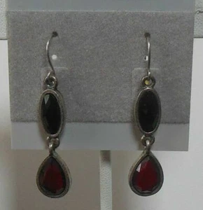 Pendientes de gancho de vidrio facetado negro/marrón tono plata - Imagen 1 de 2