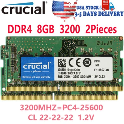 CRUCIAL 8GBX2 DDR4 3200 MHz PC4-25600 Laptop SODIMM Non-ECC 260-Pin Memory RAM