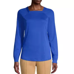 NEW Lands' End Women's Supima Modal Square Neck Blouse Top Bright Blue size XS 4 - Picture 1 of 5