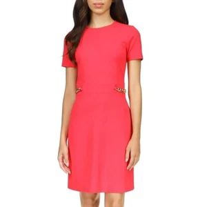 Michael Kors Sheath Dress Deep Pink Gold Chain Detail Career 1X - Picture 1 of 6