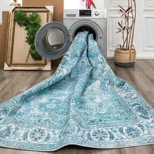 Large Aqua Blue Rugs Soft Allover Persian Traditional Soft Carpet Beautiful Mat - Picture 1 of 14