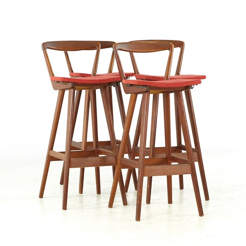 Rosengren Hansen for Brande Møbelfabrik Mid Century Teak Bar Stools - Set of 4 Cover