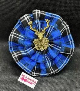 Blue Swan Rosette Tartan Fabric Scottish Sash Wedding Burns Night Royal Stewart - Picture 1 of 1