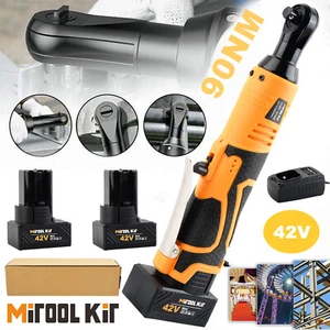 Electric Cordless Ratchet 3/8" Right Angle Wrench Impact Power Tool + 2 Battery - Picture 1 of 13