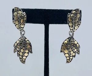 John Hardy Sterling Silver & 18k Yellow Gold Dot Ayu Leaf Dangle Earrings - Picture 1 of 7