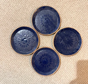 The Impatient Potter by Sarah Jones 4 Blue Mandala Handmade Appetizer plates - Picture 1 of 6