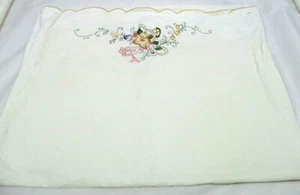 Hand Embroidered Pillow Case White with a floral pattern & scallop edge. - Picture 1 of 7
