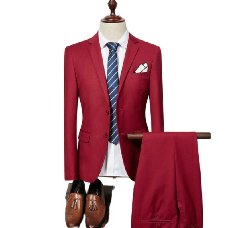 Men's 2PCS Suit Formal Dress Business Casual Blazer Jacket Pants Groom Wedding L - Image 1 of 4