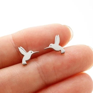 Silver Stud Hummingbird Earrings - Small & Cute Bird, Spring, Summer, Autumn - Picture 1 of 3