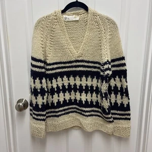 VTG Greek “Fisherman Style” Knitwear Sweater - Chunky Knit Wool Pullover V-Neck - Picture 1 of 6