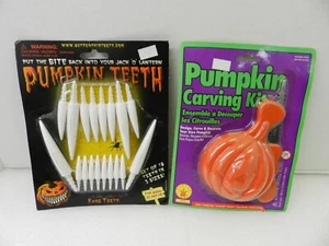 Pumpkin Jack-O-Lantern Steckzähne 18er Set und Kürbisschnitzset Neu in Verpackung - Bild 1 von 5
