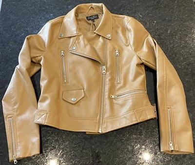 Boutique Love Tree Faux Leather Jacket Women’s Sz Med Fawn Brown /Tan, Moto New! - Image 1 of 4