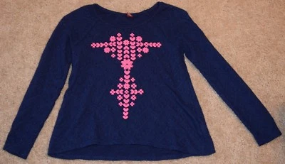 Arizona Girl's Navy w/ Pink Floral Design Girl's Size 10/12 Regular Long Sleeve - Image 1 of 2