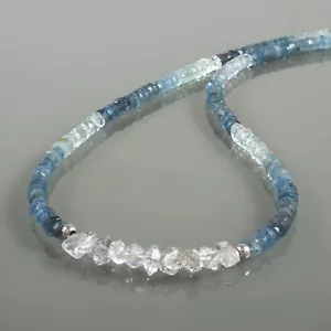 Natürlich Herkimer Diamant & Santa Maria Perlen Kette Handgemacht 925 Silber - Bild 1 von 6
