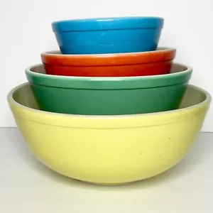 Vintage Pyrex Rührschüssel Set/4 Primärfarben 1940’er *Bilder/Notizen* - Bild 1 von 18