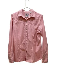 roper pearl snap shirt Women L Pink Check Barrel Cuff Fitted Waist Cowgirl Rodeo - Picture 1 of 8