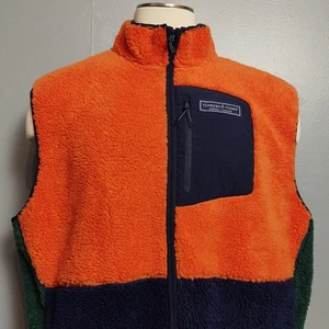 Vineyard Vines Colorblock Sherpa Vest Orange Blue Green Nautical Men's XL Tall - Picture 1 of 19
