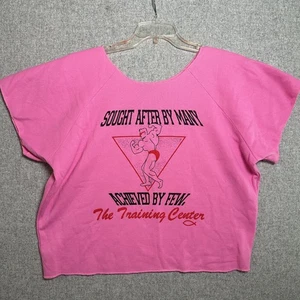 Vintage Christian Workout Gym T-Shirt Cropped Pink 80s Training Cap Sleeve - Picture 1 of 10
