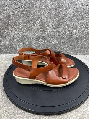 Ecco 凉鞋女式 10 10.5 码 Felicia 绑带棕色皮革低坡跟 — 第 1/4 张图片