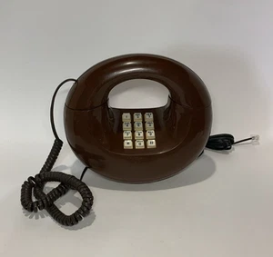 Teléfono de Colección Años 70 MCM Western Eléctrico Redondo Donut Pulsador Marrón Chocolate - Imagen 1 de 5