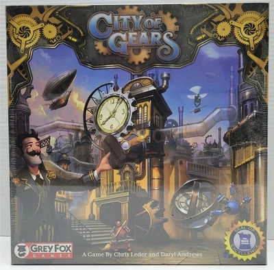 NEW Shrink Grey Fox Games CITY OF GEARS Board Game Dice Tower Seal Of Excellence - Image 1 of 2