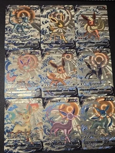 9x Lot Eeveelution Eevee CUSTOM Stained Glass  Holo Van Gogh Shiny Texture Cards - Picture 1 of 15