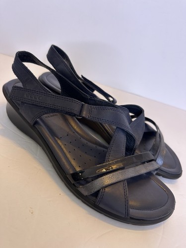 Ecco Felicia sandalo in pelle con zeppa e punta aperta blu navy con cinturino taglia 40 US 9 9 5