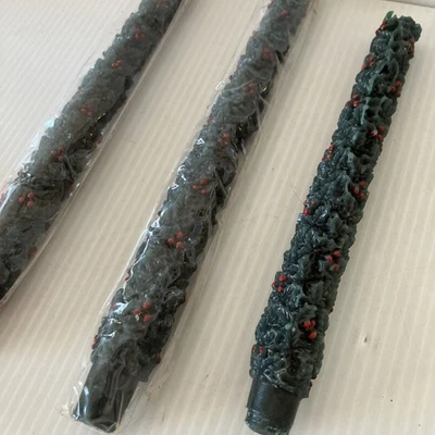 Lote de 3 Castiçais de Natal Green Holly Berries 2 Novos 1 Usado/100 - Imagem 1 de 4