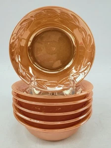 6 Anchor Hocking Fire King Peach Lustre Laurel Leaf 4-7/8” Fruit Dessert Bowls - Picture 1 of 24